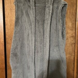 Gray Plush Open Front Cardigan Sweater